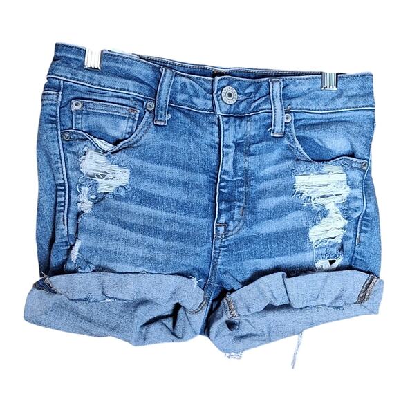 American Eagle Women 4 Ne(x)t Level Stretch Hi- Rise Shortie Denim Shorts - Picture 1 of 6